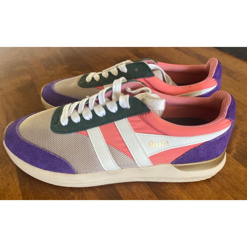 Gola Raven CLB516 Retro Sneakers Suede Wheat Coral Pink Royal Purple US 9 Box - Picture 3 of 15
